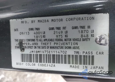 2014 Mazda Mazda3 I Touring из США, поврежденный, VIN JM1BM1V75E1114702